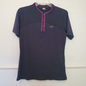PXG Women's Black Golf Polo Shirt Pink Trim Snap Placket Performance Top Size S
